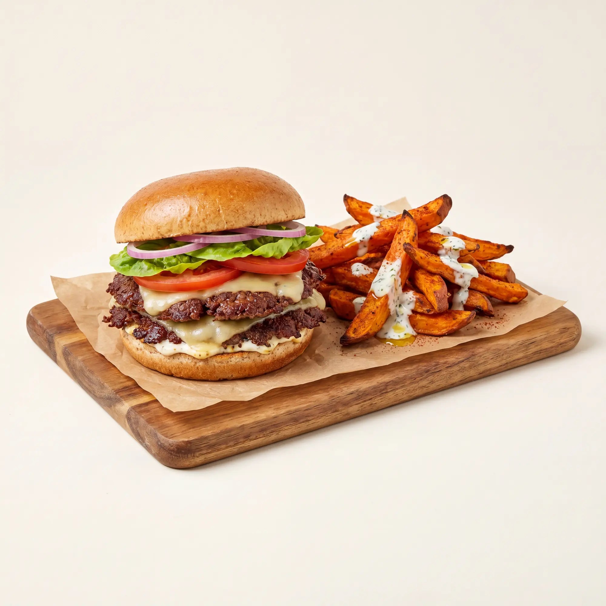 Wild Venison Smashed Burger with Sweet Potato Wedges